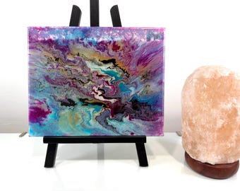 Original Abstract Acrylic Painting, 8x10 Canvas, Blue Purple Contemporary Wall Art