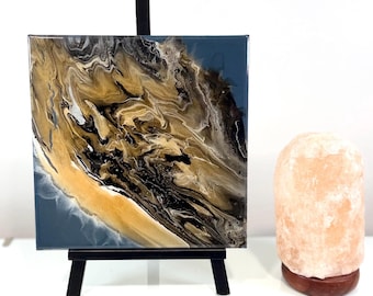 Original Abstract Acrylic Painting, 10x10 Canvas, Gold River Neutral Wall Art