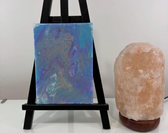 Original Acrylic Mini Painting, 5x7 Canvas, Silver Explosion Abstract Art