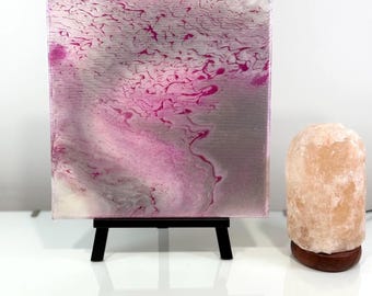 Original Gemälde, Abstrakte Acryl Malerei 30x30, Pink Grau Weiss Fluid Art auf Leinwand