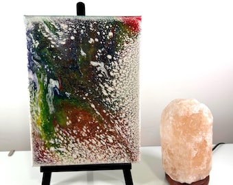 Original Acrylic Abstract Painting, 9x12 Canvas, Pearly Spot Fluid Wall Art