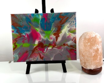 Original Acrylic Abstract Painting, 9x12 Canvas, Bronze Fluid Modern Art