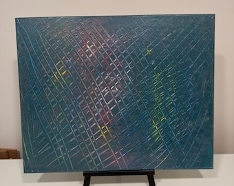 Pintura acrílica original, lienzo de 16x20 pulgadas, diseño abstracto texturizado con patrón tejido, decoración moderna.