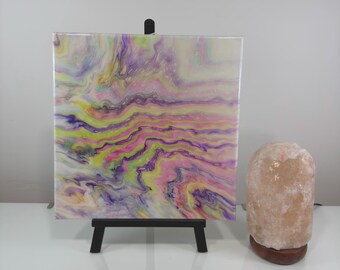 Original Abstract Acrylic Painting 12x12, Pastel Rainbow Fluid Art on Canvas