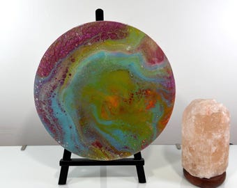 Original Abstract Acrylic Painting, 12 Inch Round Canvas, Purple Blue Celestial Wall Art
