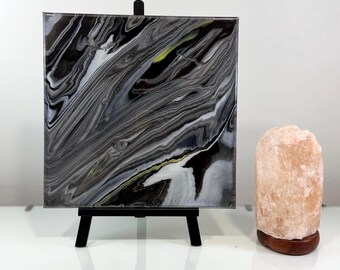 Original Abstract Acrylic Painting, 12x12 Canvas, Black White Gray Modern Wall Art
