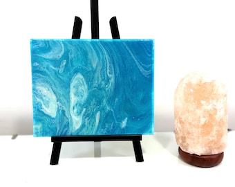 Original Acrylic Abstract Painting, 8x10 Canvas, Tide Fluid Ocean Blue Wall Art