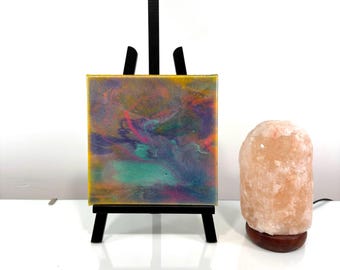 Original Acrylic Abstract Painting, 8x8 Canvas, Colorful Melt Fluid Wall Art