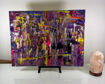 Original Acrylgemälde 18x24, Leinwand Neon Gelb Gelb Abstrakte Kunst als abstrakte Kunst