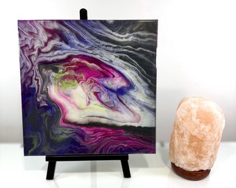 Original Gemälde, Abstrakte Acryl Malerei 30x30, Lila Blau Weiss auf Leinwand