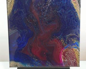 Original Acrylic Abstract Painting, 10x10 Canvas, Dark Night Fluid Wall Art