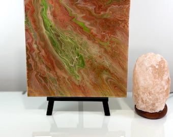 Original Abstraktes Acryl Gemälde 30x30, Grün Braun Neutral Fluid Art auf Leinwand