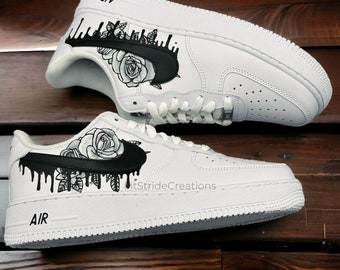 Custom sneakers . Custom Air Force 1 - Black Rose . Custom shoes-FS002