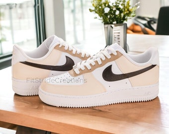 Custom sneakers . Custom Air Force 1 - Beige . Custom shoes-FS006