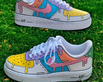 Custom sneakers . Custom Air Force 1  . Custom shoes . Drip colorful air force 1s custom-FS008