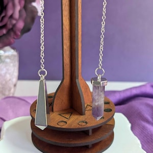 Metal pendulum; Amethyst crystal pendulum on chain; Dowsing tools; Dowsing supplies; Spiritual tools; Divination tools; Intuitive