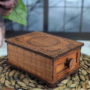 Celtic Oracle Card Box: Wooden Tarot Keepsake with Drawer