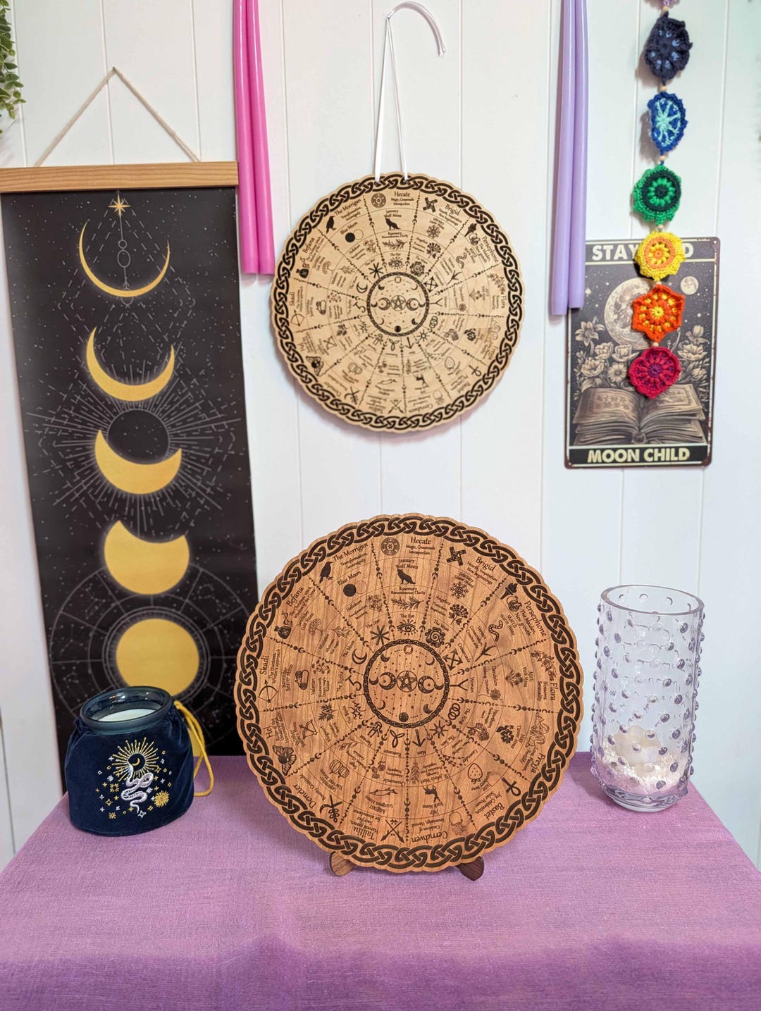 Witch Wheel of the Year: 13 Moons, Herbs, and Runes - Engraved Wood ...