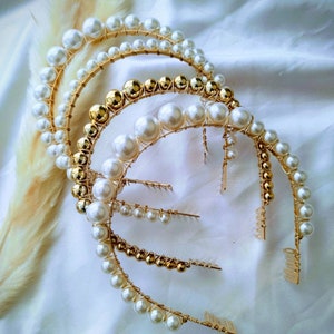 Pearl Headband hairband Hair Accessories Wedding Hair Accessories Occasion Headband Gold Party Hairdo Gift for Her Gold Pearl White Pearl