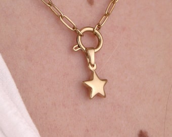 Gold Tiny Puffy Star Necklace Pendant Charm for Positivity and Brightness, for DIY Necklace or Add A Charm Necklace Chain