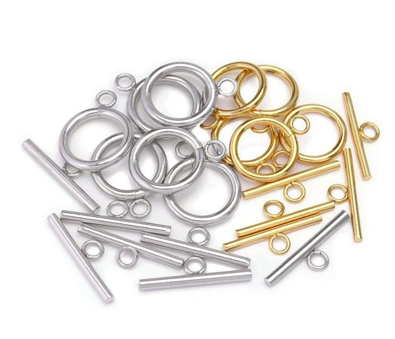 10 sets Stainless Steel Toggles, 12mm 15mm 18mm Round Toggle Clasp, Gold Plated Bracelet Toggle, OT Toggles, Necklace Toggle Clasp