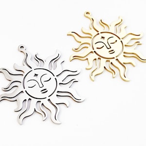 4pcs Stainless Steel Sun Charm, Sun Pendant, Gold Plated Sun Earring Charm Pendants, Sun Necklace Pendant, Stainless Steel Findings 35mm