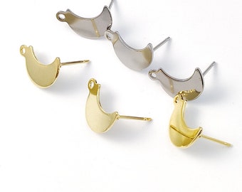 Pendiente de perno de luna de acero inoxidable de 20 piezas, pendiente de poste de luna, poste en blanco de luna con orificio de bucle, hallazgos de aretes de pernos de oro