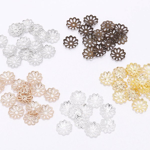 200pcs Flower Bead Caps, Metal Bead Cap, Silver Metal Bead Cap, Gold Bead Caps, Filigree Flower Beadcap for Jewelry Making Findings 9mm