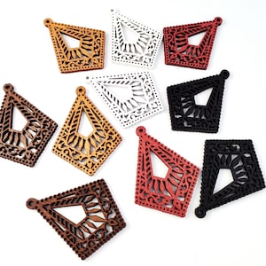 20pcs Wooden Earring Charms, Color Plated Wood Pendant, Rhombus Shape Filigree Wooden Earring Pendants, Wood Supply Findings 38x28mm
