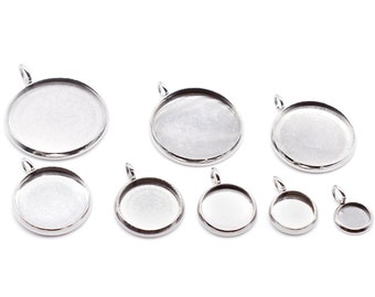 20pcs Stainless Steel Cabochon Base Settings, Vertical Loop Cameo Setting Pendant Tray for Jewelry Making 8/10/12/14/16/18/20/25mm