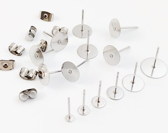 100 piezas de tachuelas de acero inoxidable, poste de pendiente de acero, postes en blanco, tachuelas de pendiente para hacer joyas 3 mm 4 mm 5 mm 6 mm 8 mm 10 mm 12 mm