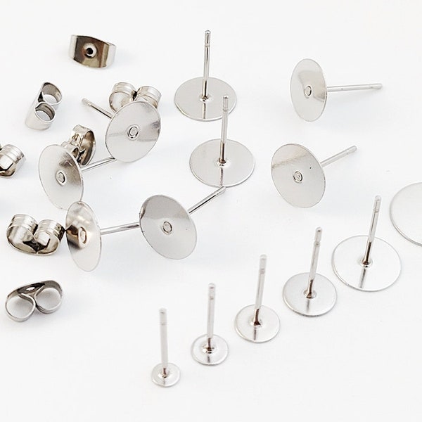 100pcs Stainless Steel Studs, Steel Earring Post, Blank Posts, Earring Studs for Making Jewlery 3mm 4mm 5mm 6mm 8mm 10mm 12mm