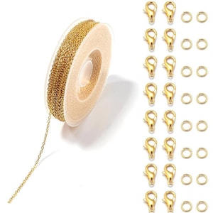 Conjunto de corrente com fecho lagosta e argolas de ligação, 1 rolo de 3 metros de corrente oval de 2 x 3 mm, correntes de elos cruzados, corrente para colar.