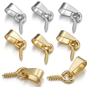 30 clips de acero inoxidable para colgantes, chapados en oro, con pasador de ojo de tornillo (4 x 10 mm, 5 x 10 mm, 5 x 12 mm)