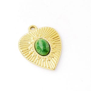 Stainless Steel Heart Charm, Gemstone Pave Heart Pendant, Gold Heart Necklace Pendant, Stainless Steel Findings 16x19mm