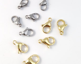 30pcs Stainless Steel Lobster Clasp, Hook Clasp for Necklace, Gold Lobster Clasp for DIY Jewelry Making size 9mm 10mm 11mm 12mm 13mm