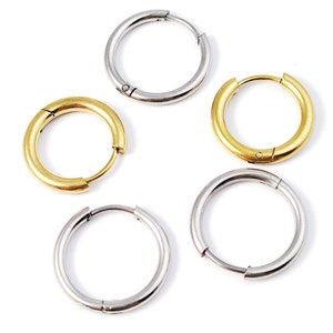 10 pièces de boucles d'oreilles en acier inoxydable, boucles d'oreilles rondes en or, crochets d'oreille pour fabrication de bijoux à faire soi-même 12mm 14mm 16mm 18mm 20mm image 2