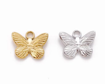 Encanto de mariposa de acero inoxidable, colgante de mariposa, colgantes de encanto de pendiente de mariposa chapados en oro, hallazgos de acero inoxidable 11x15 mm