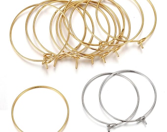 20/50pcs Stainless Steel Hoop Earring Blanks, Ear Loops, DIY Jewelry Making Ear Hooks size 15mm 20mm 25mm 30mm 35mm 40mm