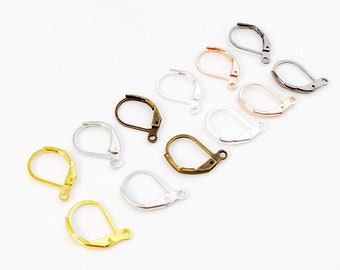 30pcs French Hooks, DIY Earring Findings, Brass French Ear Hooks, French Earring Hook Findings, Ear Clip Hook for DIY Jewelry Making 10x15mm