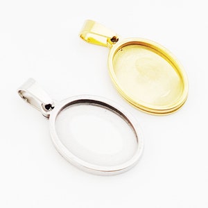 5pcs Stainless Steel Oval Cabochon Base Settings, 13x18mm Base Pendant Trays, Cameo Setting Pendants, Jewelry Making 13x18mm