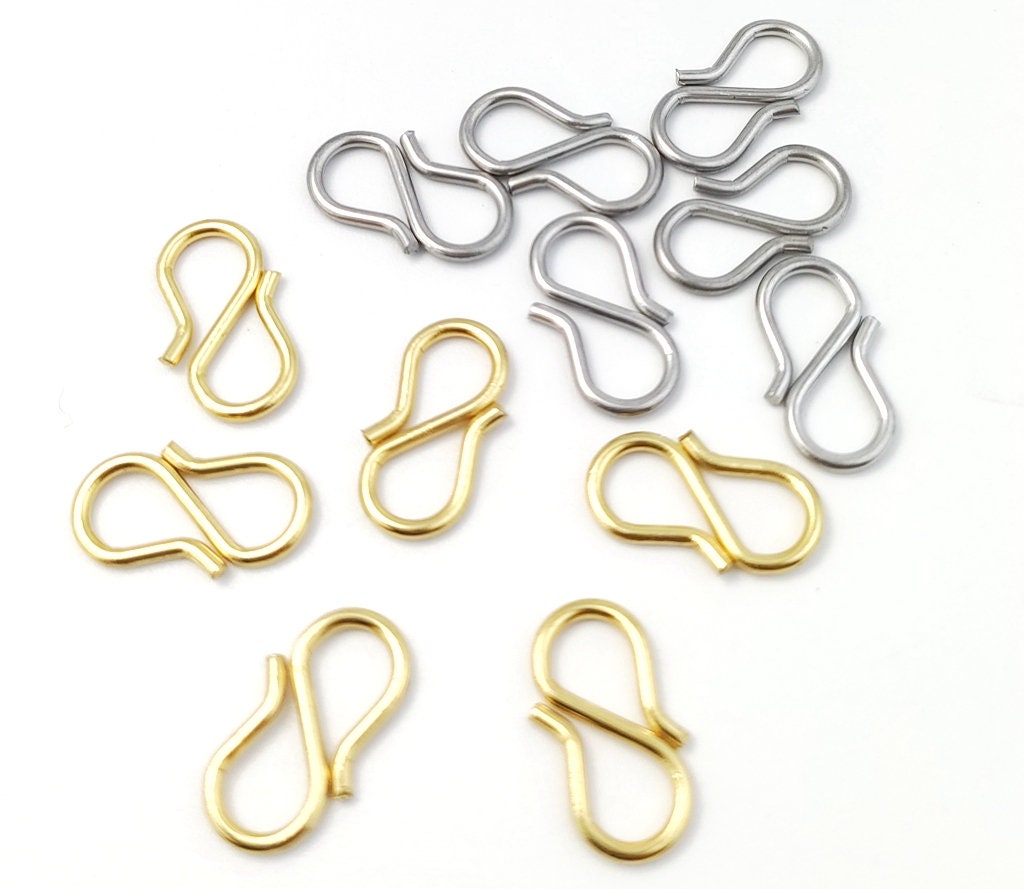 50pcs Stainless Steel S Hooks, S Clips, Necklace Connector Hook, Gold S Hook Clasp, Jewlery Findings Supplies 7x13mm