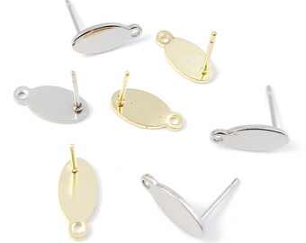 Pendiente de perno ovalado de acero inoxidable de 20 piezas, pendiente de poste de forma ovalada, poste en blanco con orificio de bucle, hallazgos de aretes de pernos de oro 6x12 mm 7x15 mm