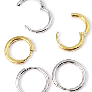 10 pièces de boucles d'oreilles en acier inoxydable, boucles d'oreilles rondes en or, crochets d'oreille pour fabrication de bijoux à faire soi-même 12mm 14mm 16mm 18mm 20mm image 3