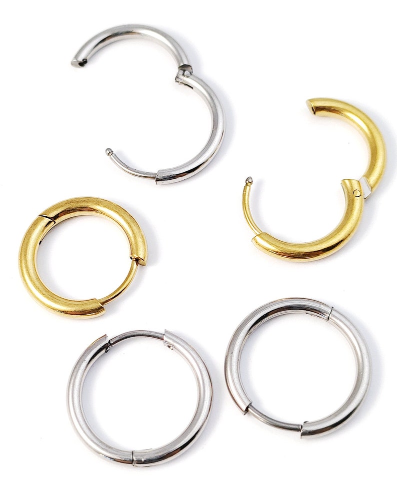 10 pièces de boucles d'oreilles en acier inoxydable, boucles d'oreilles rondes en or, crochets d'oreille pour fabrication de bijoux à faire soi-même 12mm 14mm 16mm 18mm 20mm image 3