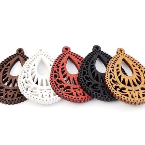 20pcs Wooden Earring Charms, Color Plated Wood Pendant, Teardrop Filigree Wooden Earring Pendants, Wood Supply Findings 40x28mm