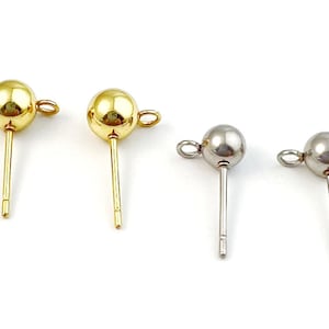 30pcs Stainless Steel Ball Pin Posts, Ball Post Earring Stud Findings with Loop, Ball Stud Post For Jewelry Making 3mm 4mm 5mm 6mm