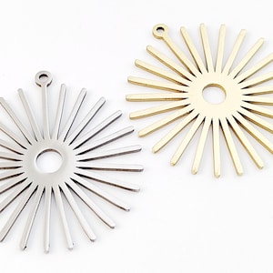 6pcs Stainless Steel Round Sun Charm, Sun Pendant, Gold Plated Sun Earring Charm Pendants, Stainless Steel Findings 30mm