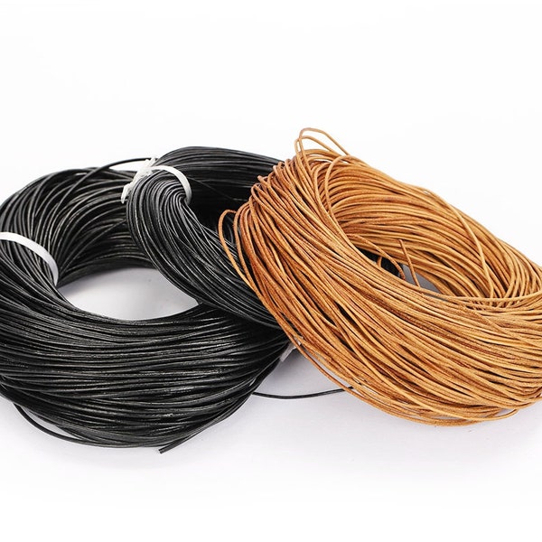 Cordons de cire de 5 mètres, corde de peau de vache mate en cuir véritable, collier de cordon en cuir, cordon de cire marron pour la fabrication de bracelet 1mm 1.5mm 2mm 2.5mm 3mm