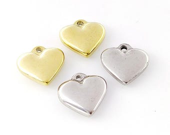10pcs Stainless Steel Heart Charm, Heart Pendant, Gold Solid Heart Necklace Pendant, Stainless Steel Findings 10x11mm 14x15mm 16x17mm